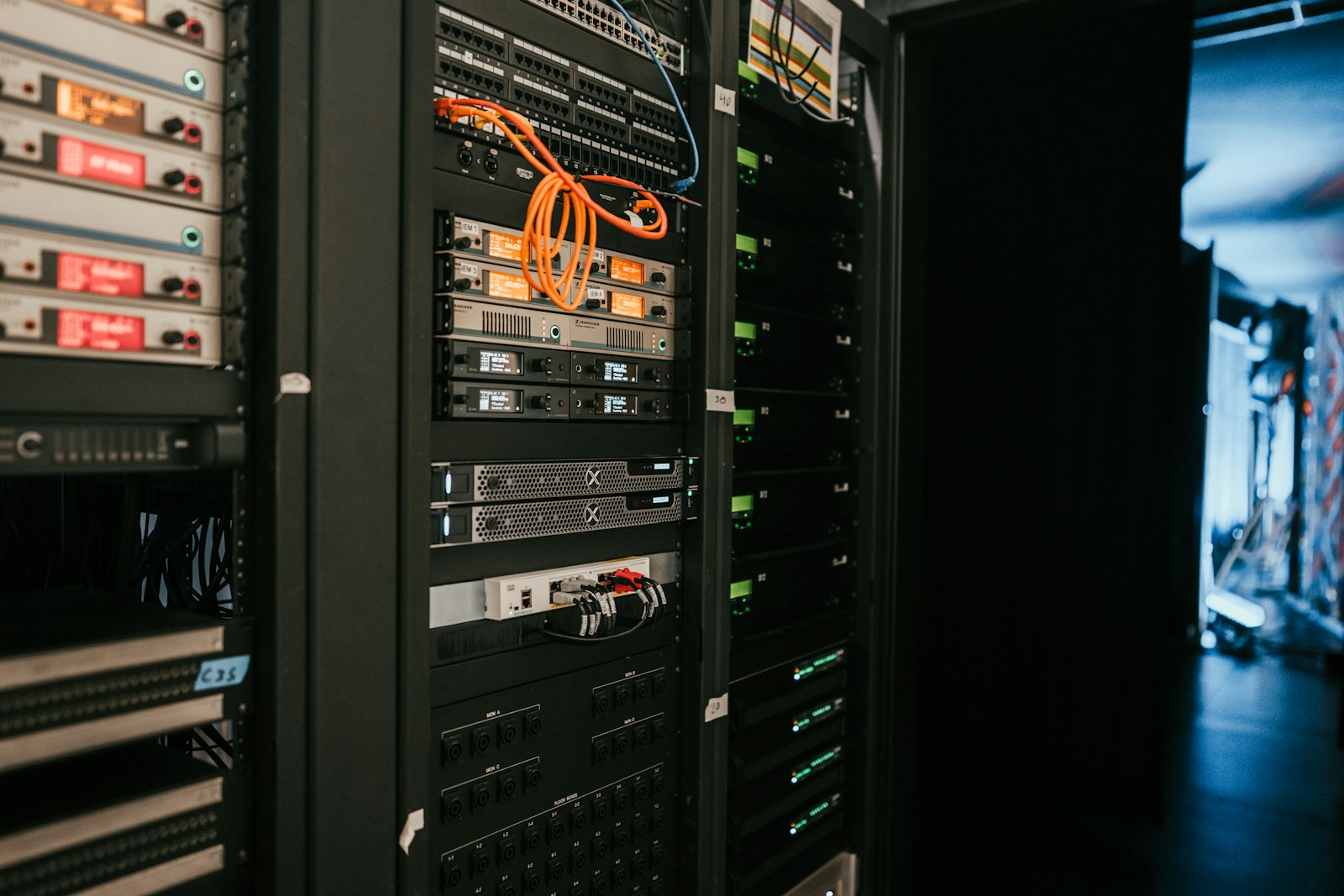Rack of servers in a data center, representing backup and disaster recovery infrastructure
